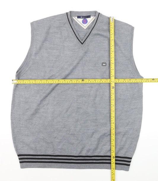 Angelo Milano Men's Grey V-Neck Sleeveless Wool Blend Vest L