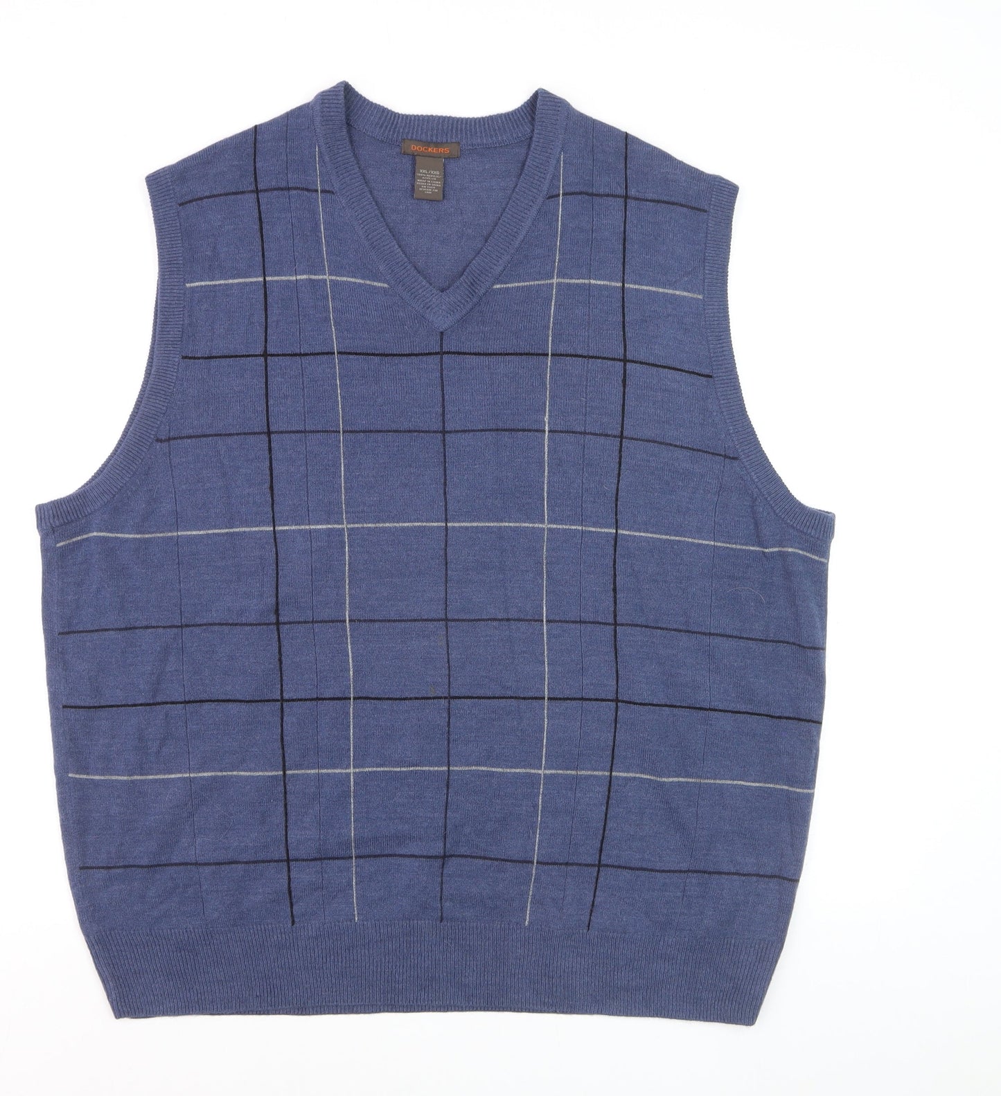 Dockers Men's Blue Check Acrylic Sleeveless V-Neck Vest 2XL