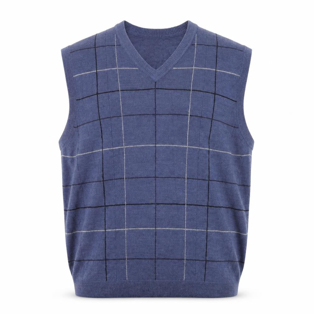 Dockers Men's Blue Check Acrylic Sleeveless V-Neck Vest 2XL