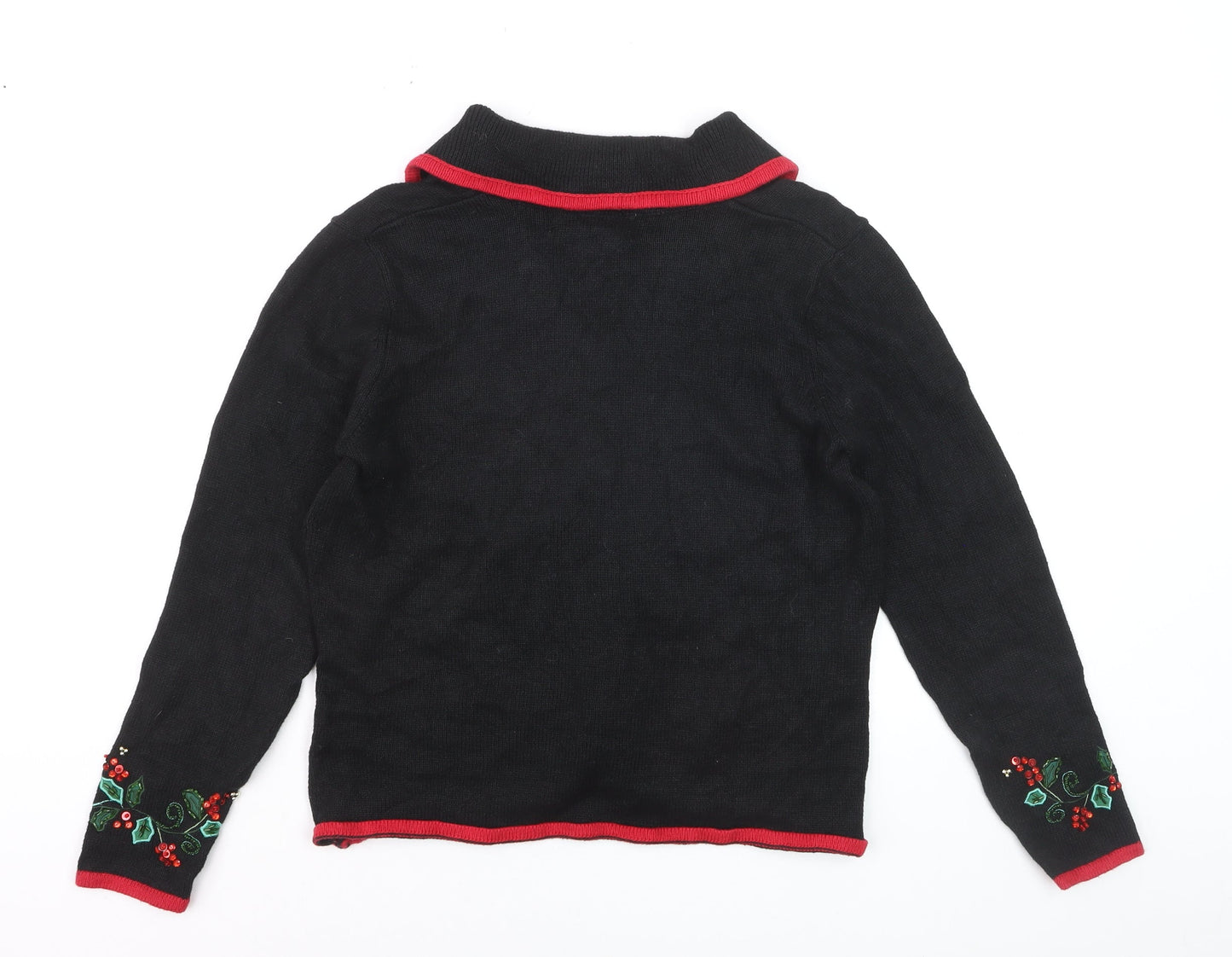 Tiara International Women's Black Christmas Cardigan M Embroidered Floral