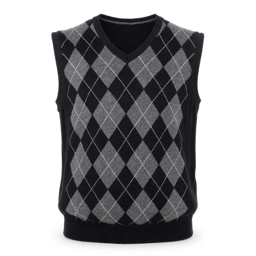 Van Heusen Men’s Black Argyle V-Neck Cotton Vest Jumper L