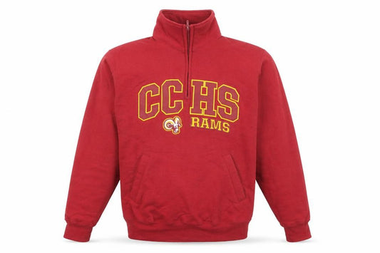 Champion Mens Red Small 1/4 Zip Fleece Sweatshirt CCHS Rams