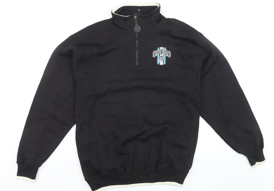 Pro Player Men's Black Spurs 1/4 Zip Sweatshirt M Vintage Sports Style