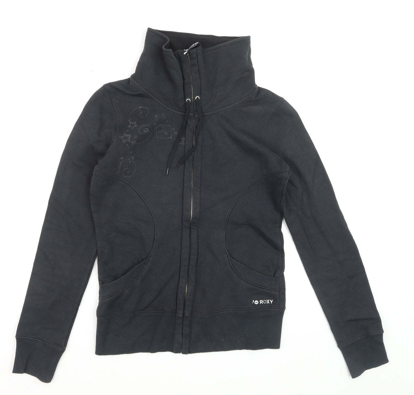 Roxy Womens Black Full Zip Hoodie Sweatshirt Size S Cotton Blend