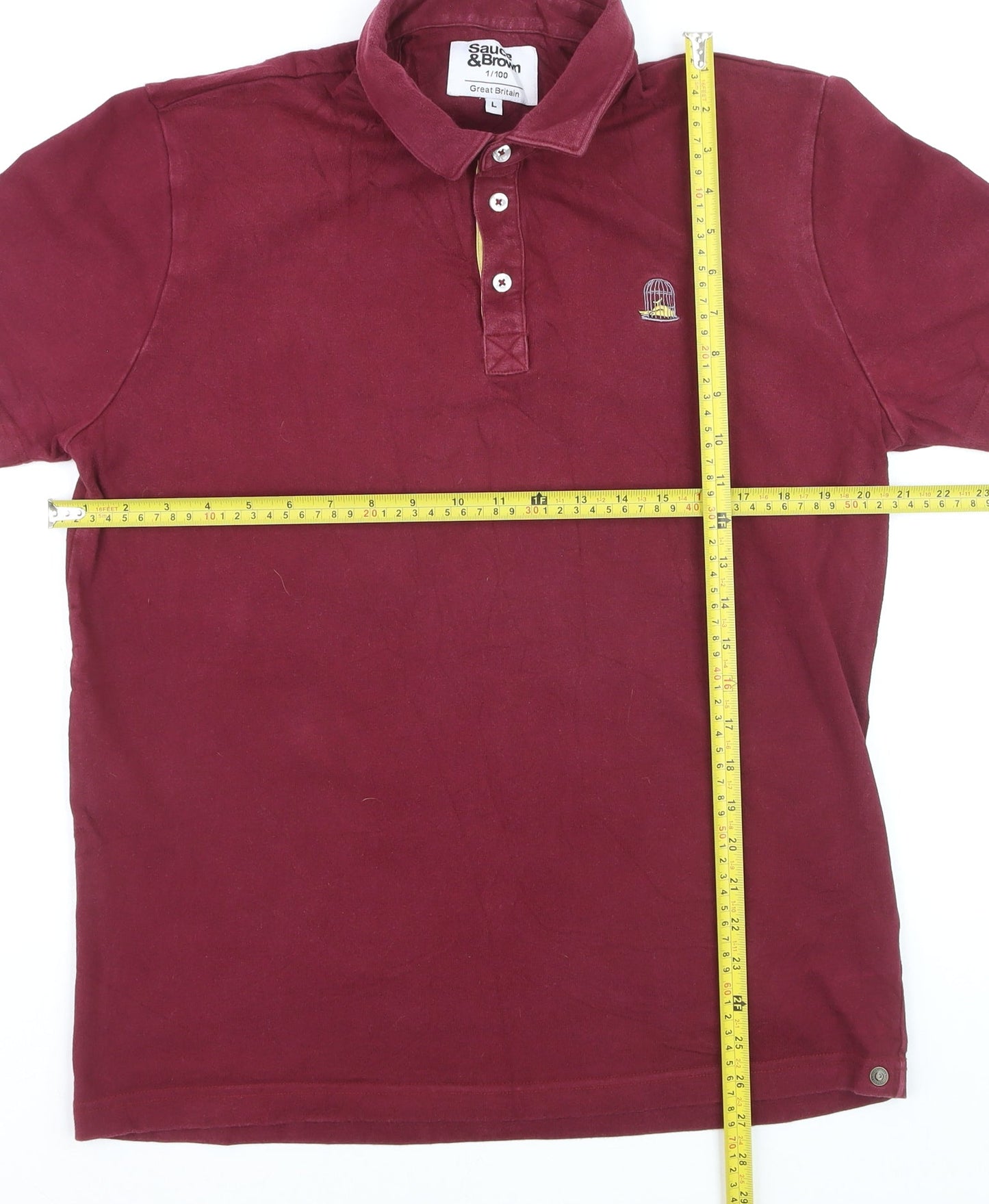 Salt & Bromley Men's Red Cotton Short Sleeve Polo Shirt Size L