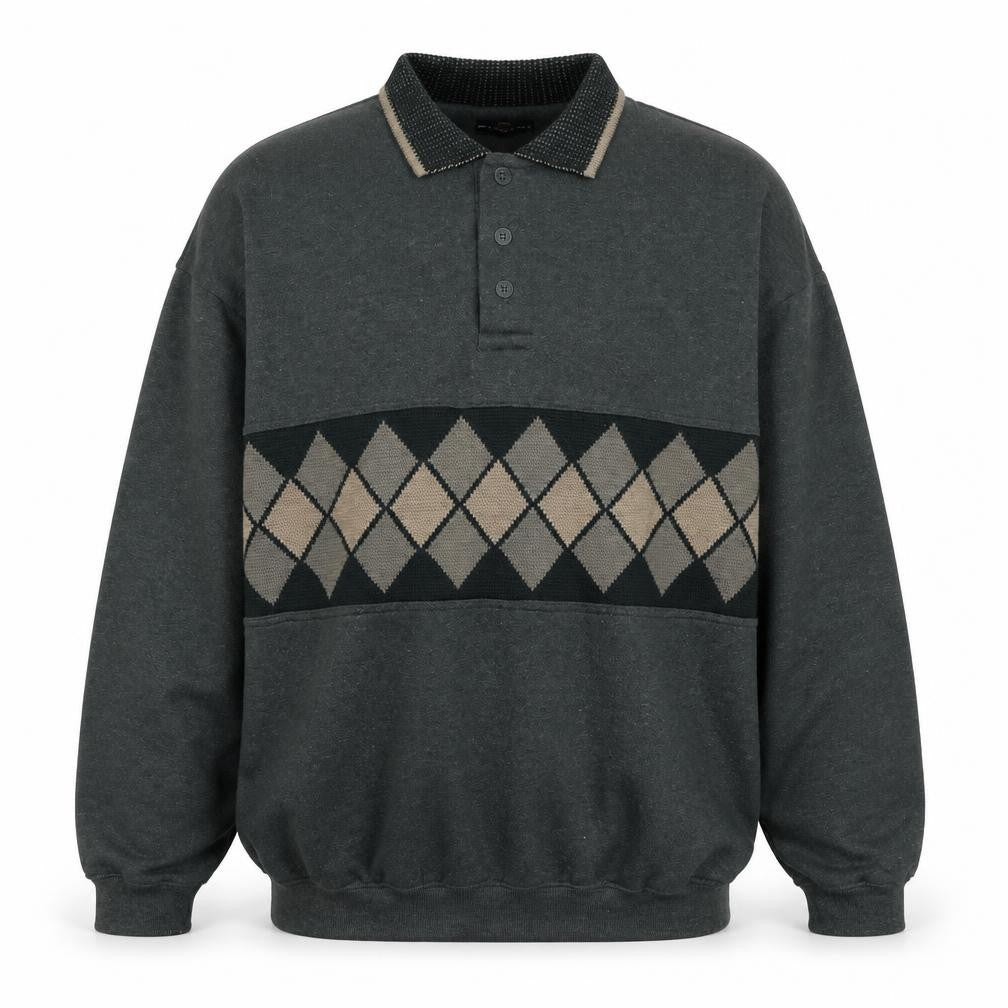 Gillani Men's Green Argyle Henley Sweatshirt XL Vintage Style