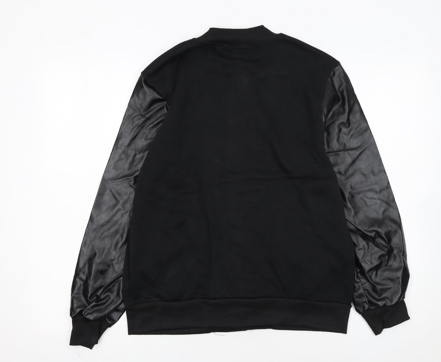 Reverieuomo Unisex Black XL Varsity Jacket Faux Leather Sleeves
