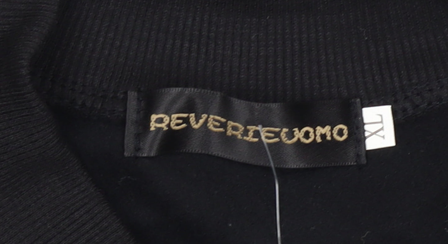 Reverieuomo Unisex Black XL Varsity Jacket Faux Leather Sleeves