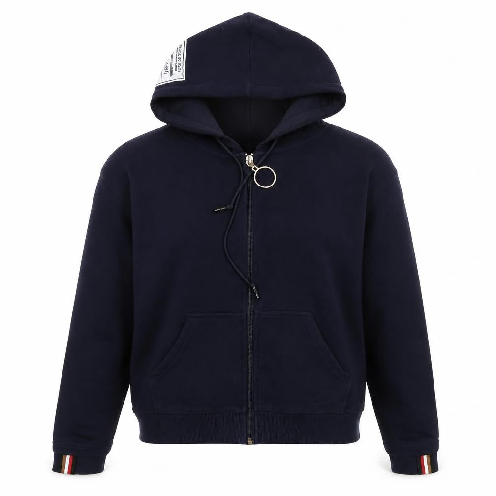 M&M Womens Navy Full Zip Hoodie L/XL Cotton Blend Stripe Trim