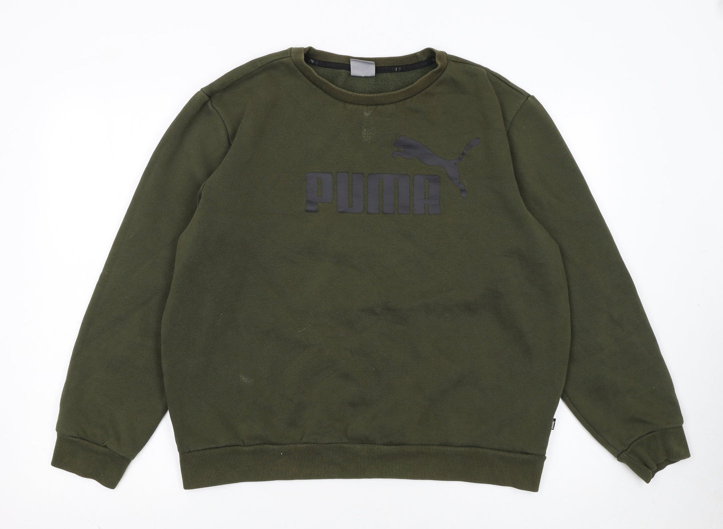 Puma Men's Green Pullover Sweatshirt L Logo Crew Neck Sports Fleece