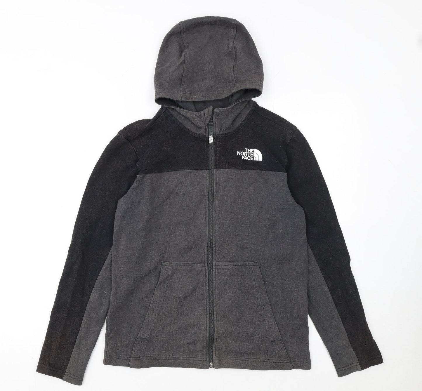 The North Face Boys Black Full Zip Fleece Hoodie L Size Outdoor Pullover