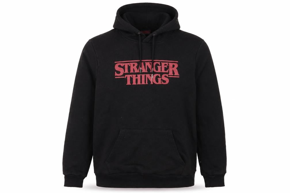 Stranger Things Men Black Pullover Hoodie L Logo Graphic Fleece