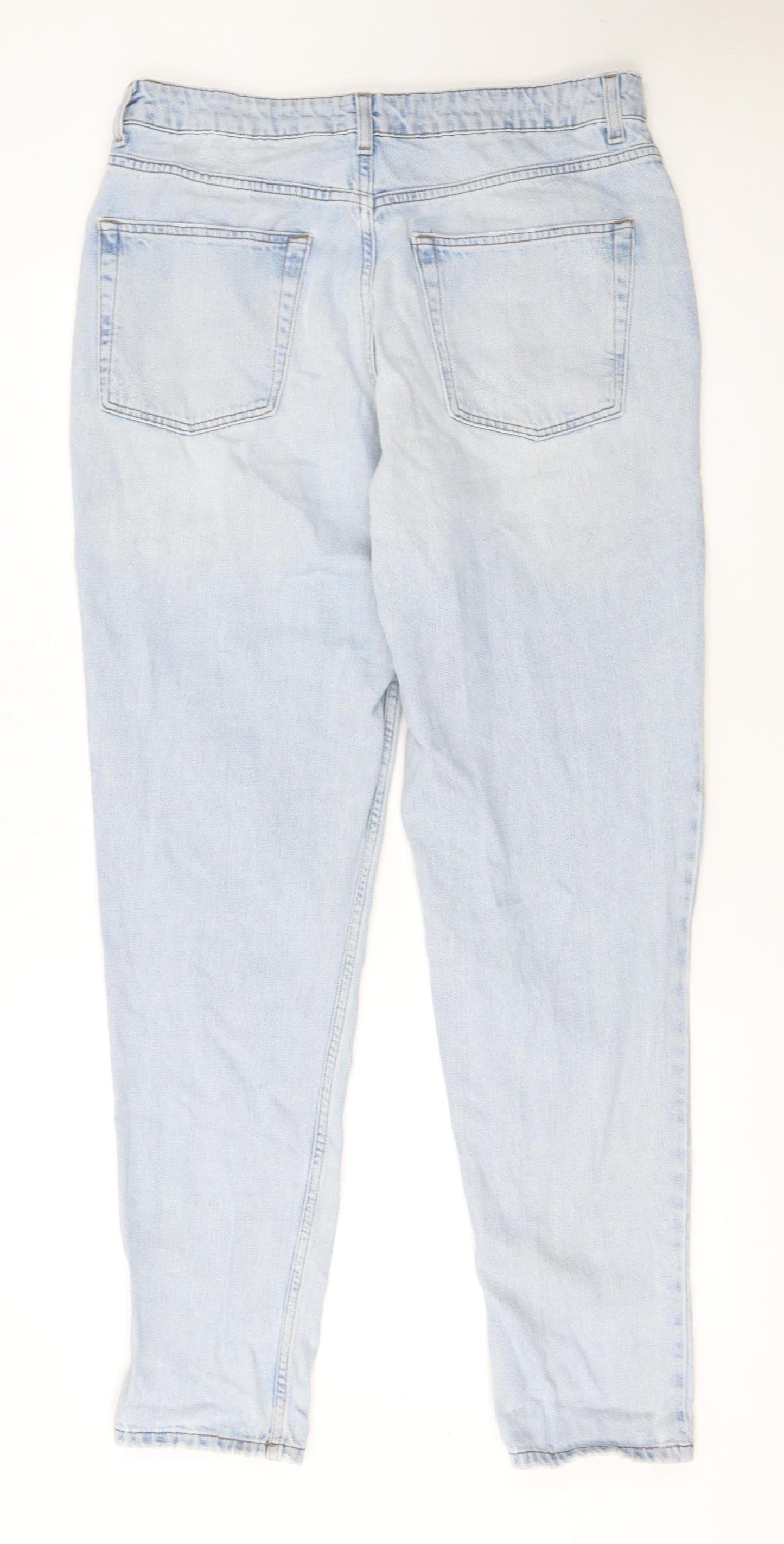 Topshop Women’s Blue Light Wash Distressed Mom Jeans Size 14