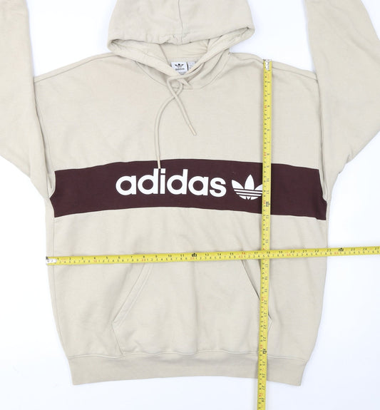 Adidas Women Beige Hooded Pullover Sweatshirt L 16-18 Logo Design