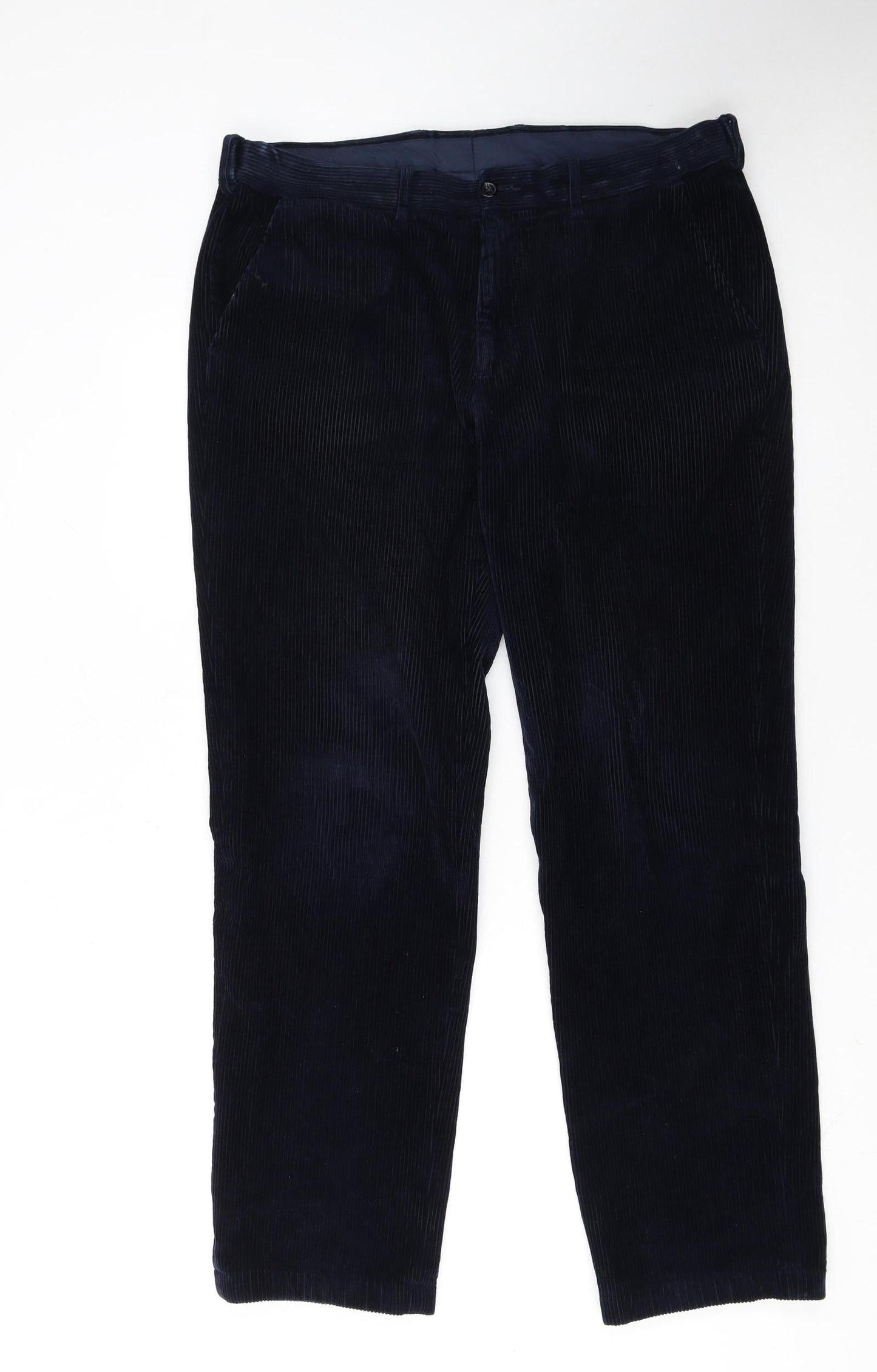 Marks and Spencer Men's Blue Corduroy Regular Fit Trousers 36W 33L