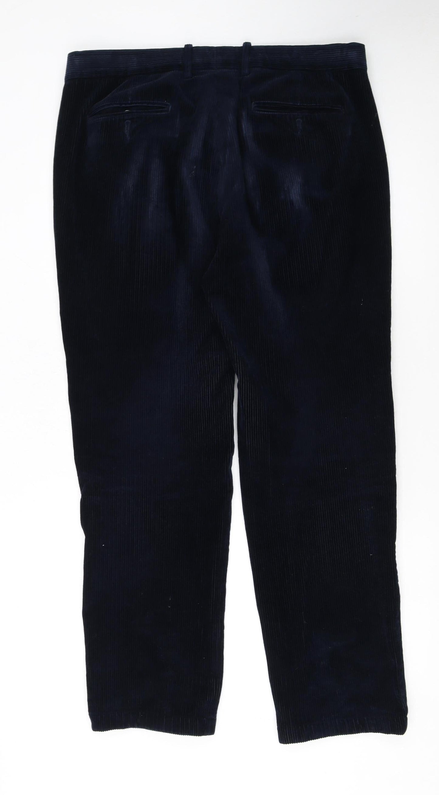 Marks and Spencer Men's Blue Corduroy Regular Fit Trousers 36W 33L