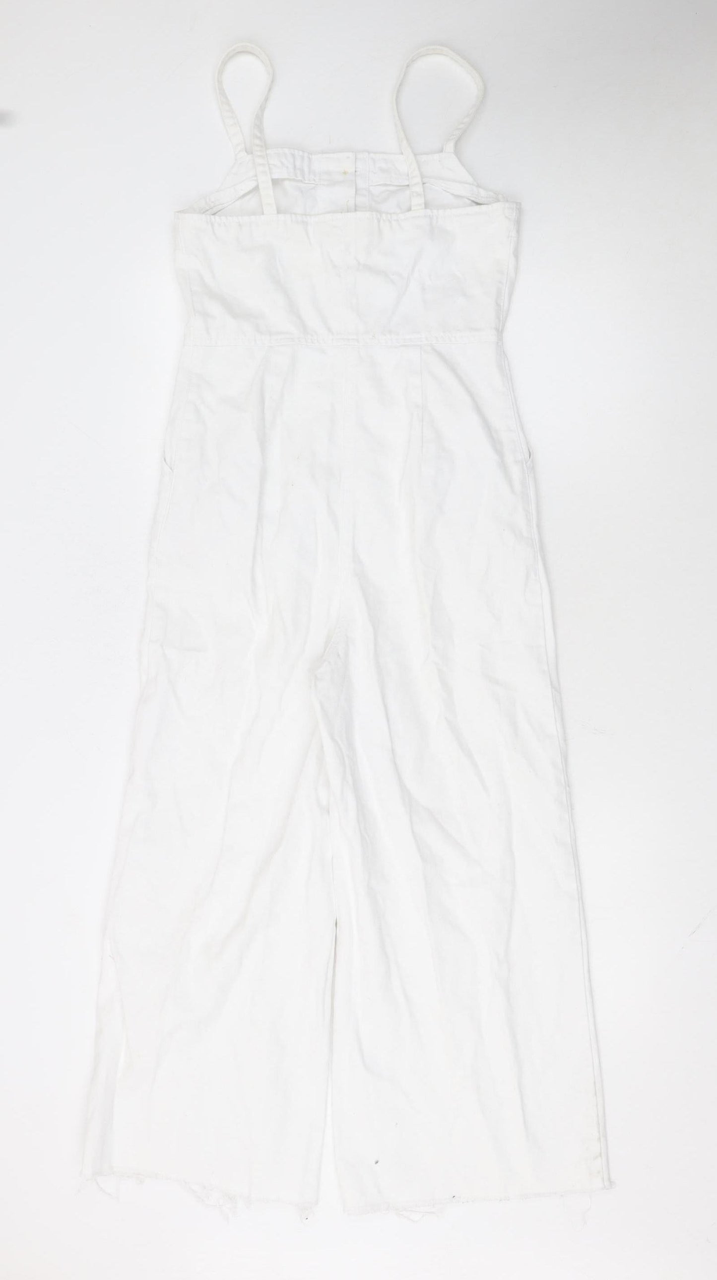 Topshop Women’s White Linen Blend Button Front Wide-Leg Jumpsuit UK 8