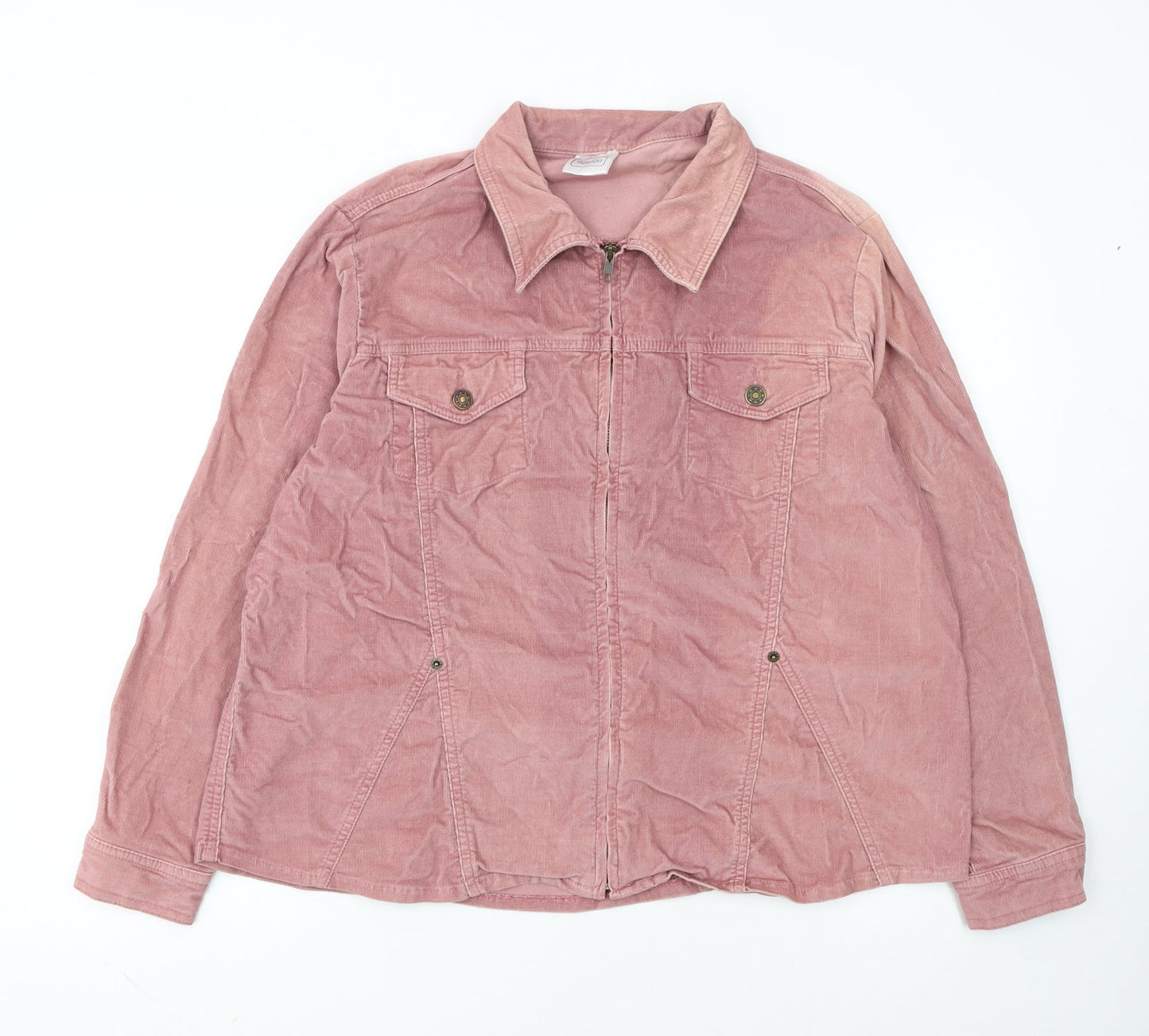 Agenda Womens Pink Corduroy Zip Jacket Size 20 Collared Cotton Blend