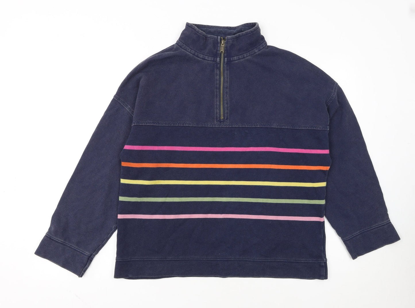 FatFace Women Navy Striped 1/4 Zip Cotton Sweatshirt UK 10