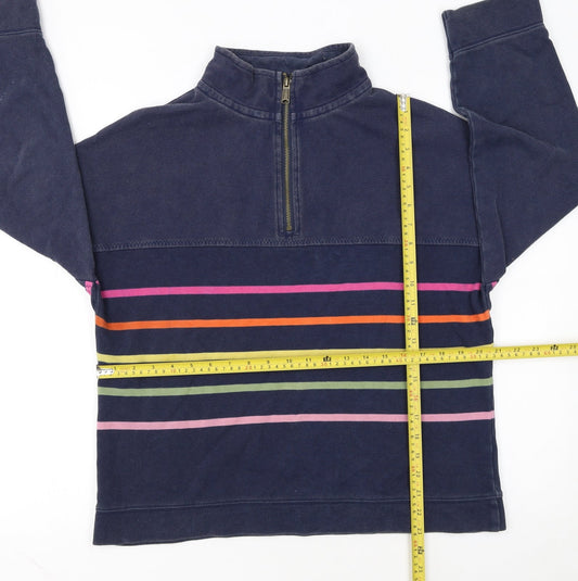 FatFace Women Navy Striped 1/4 Zip Cotton Sweatshirt UK 10