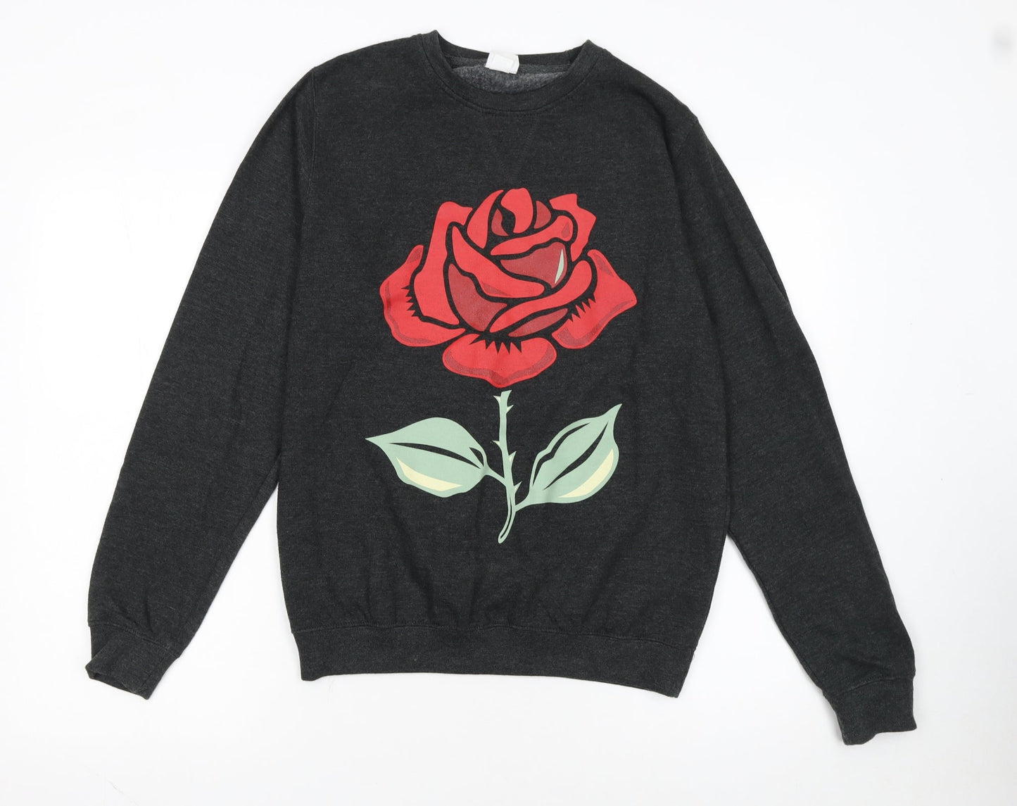 AWDis Womens Dark Grey Rose Print Pullover Sweatshirt Size S