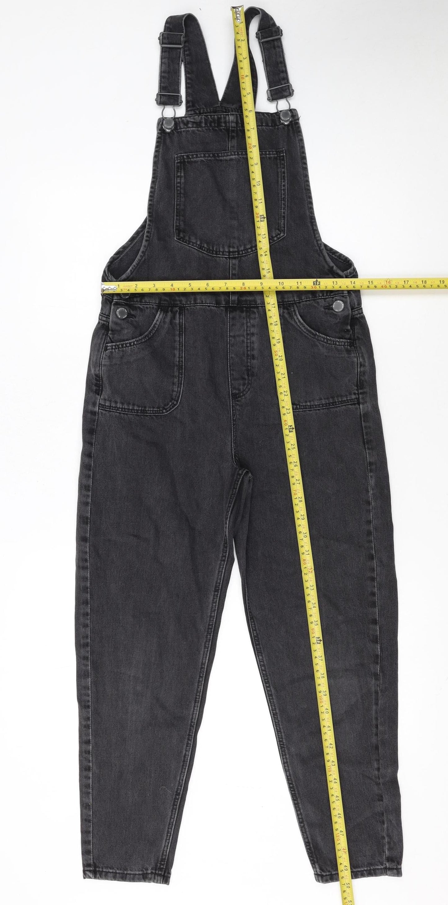 Next Girls Black Denim Dungarees 11 Years Adjustable Straps Pockets