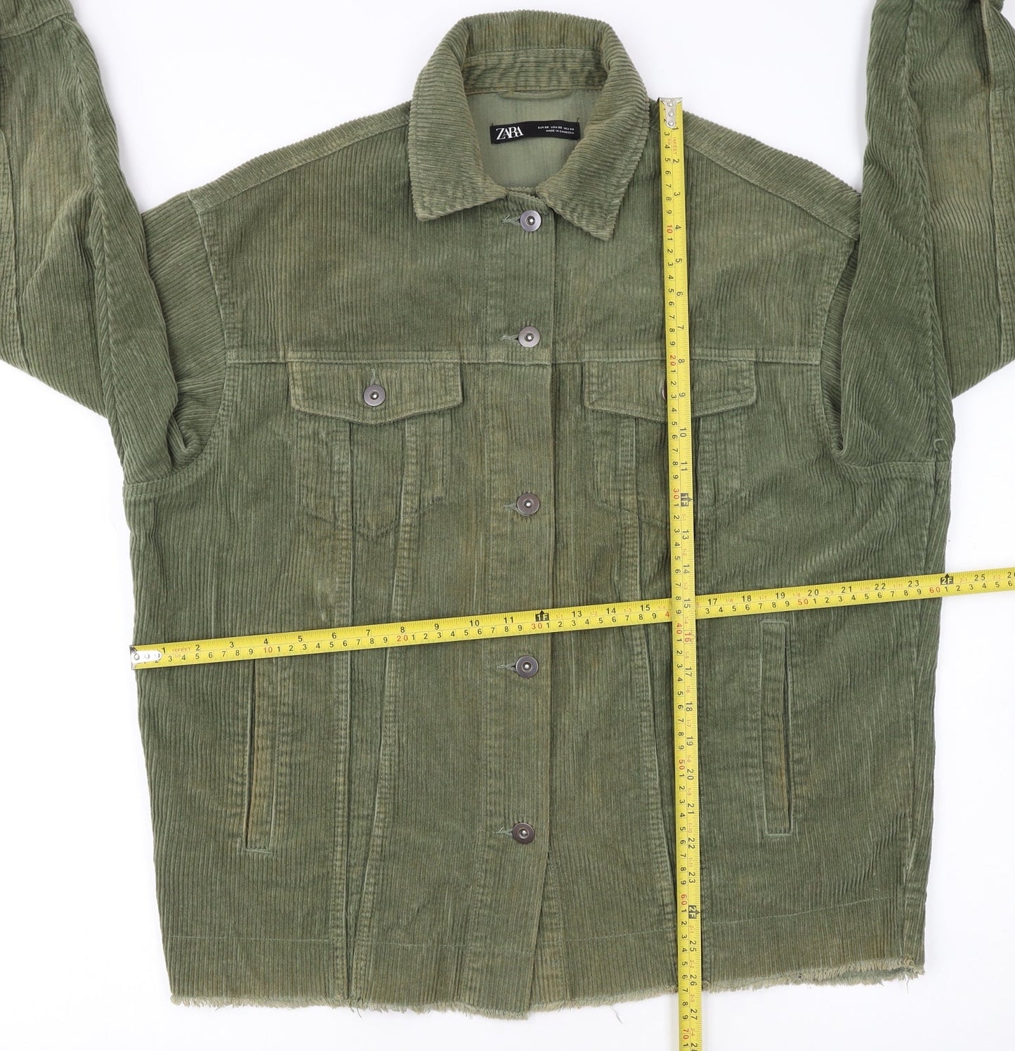 Zara Women Green Corduroy Button Jacket XS Classic Style