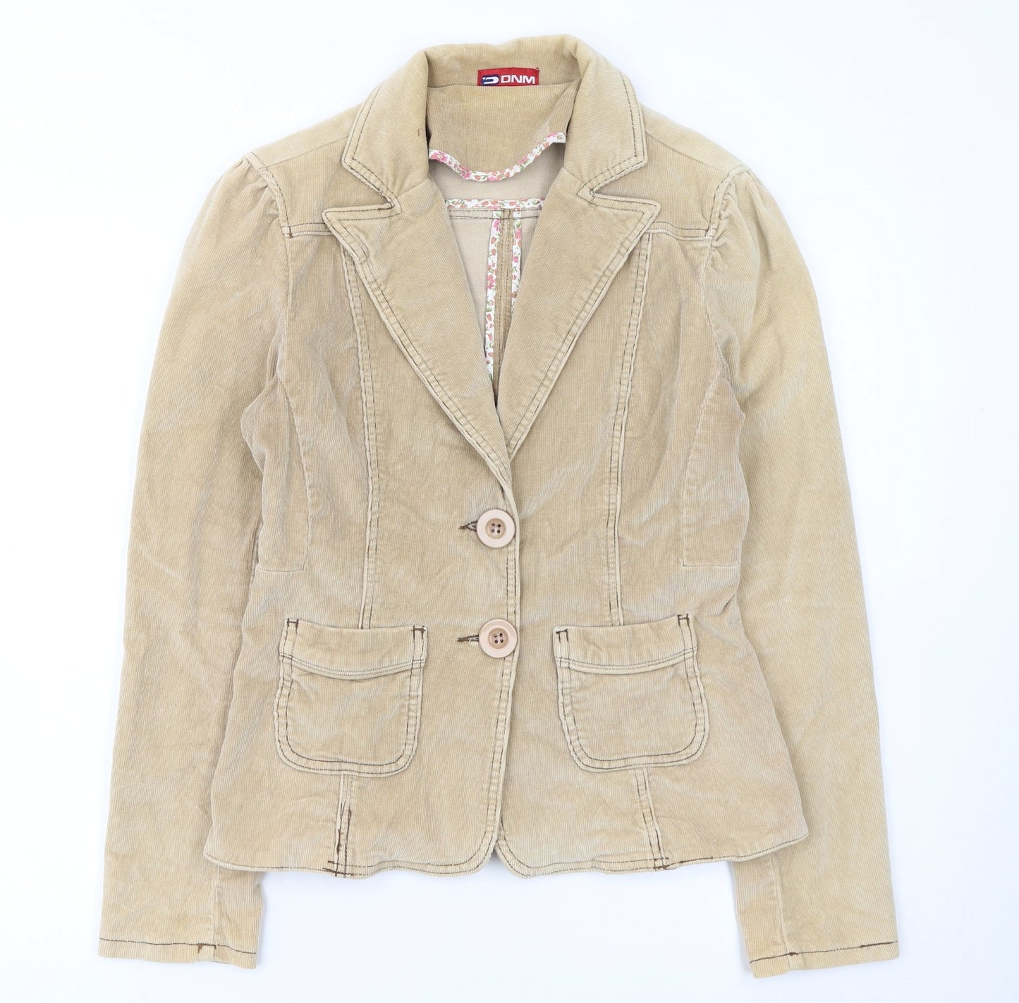 DNM Women’s Beige Corduroy Blazer Size 12 Regular Fit Single-Breasted Jacket