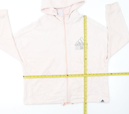 Adidas Women's Beige Full Zip Hoodie Size L 16-18 Cotton Blend