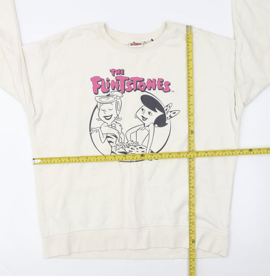 The Flintstones Womens Ivory Sweatshirt XL Long Sleeve Crew Neck
