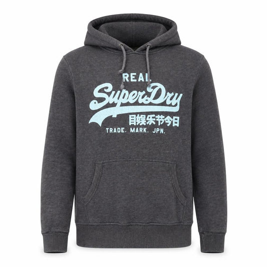 Superdry Men's Grey Pullover Hoodie Small Regular Fit Graphic Logo