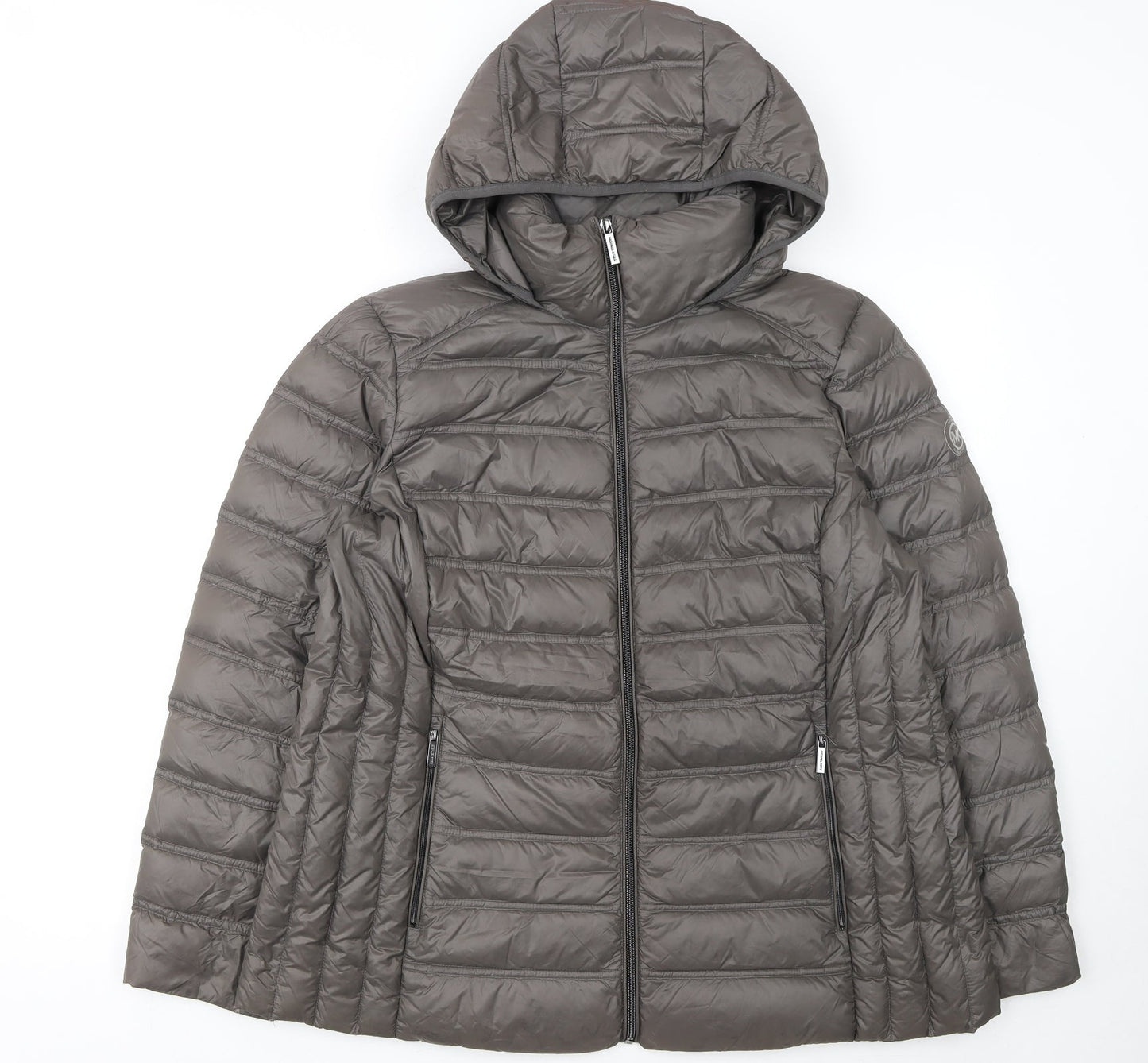 Michael Kors Womens Grey XL Hooded Puffer Jacket Lightweight Down Coat