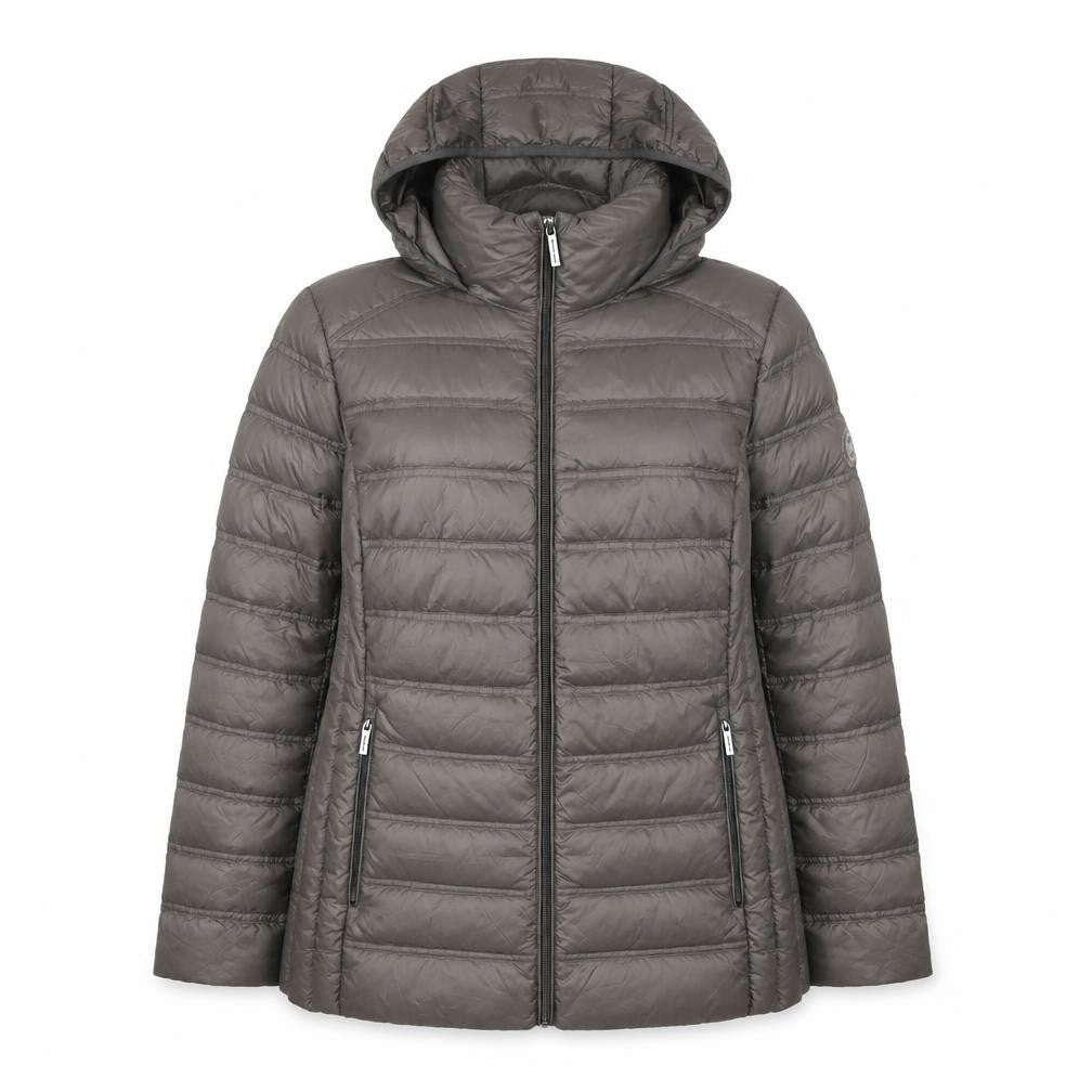 Michael Kors Womens Grey XL Hooded Puffer Jacket Lightweight Down Coat