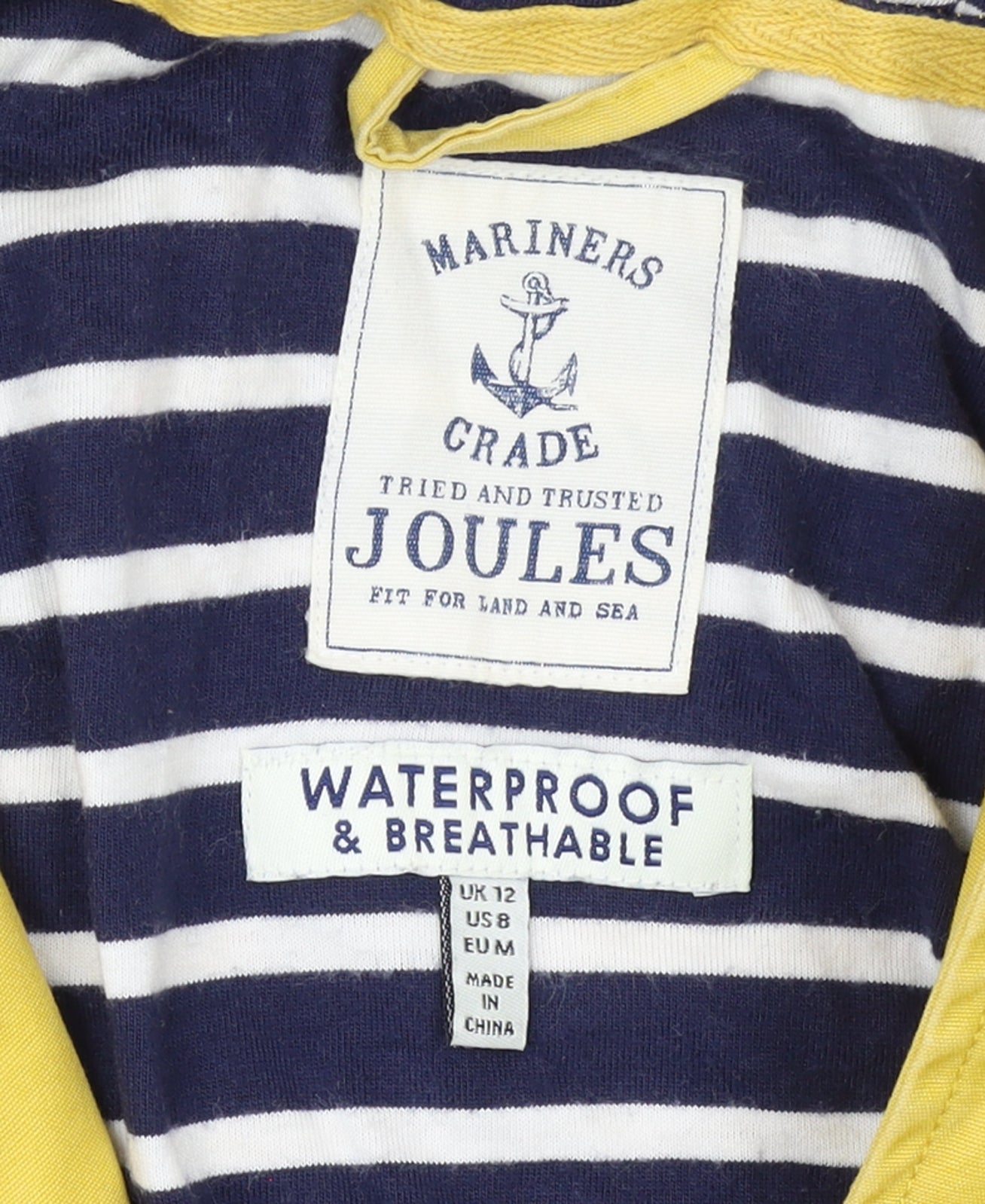 Joules Women's Yellow Waterproof Hooded Rain Jacket Size 12