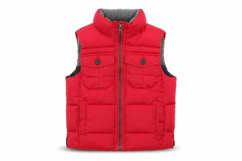 Front view of Baby Gap boys’ red padded bodywarmer 4 years polyester waistcoat