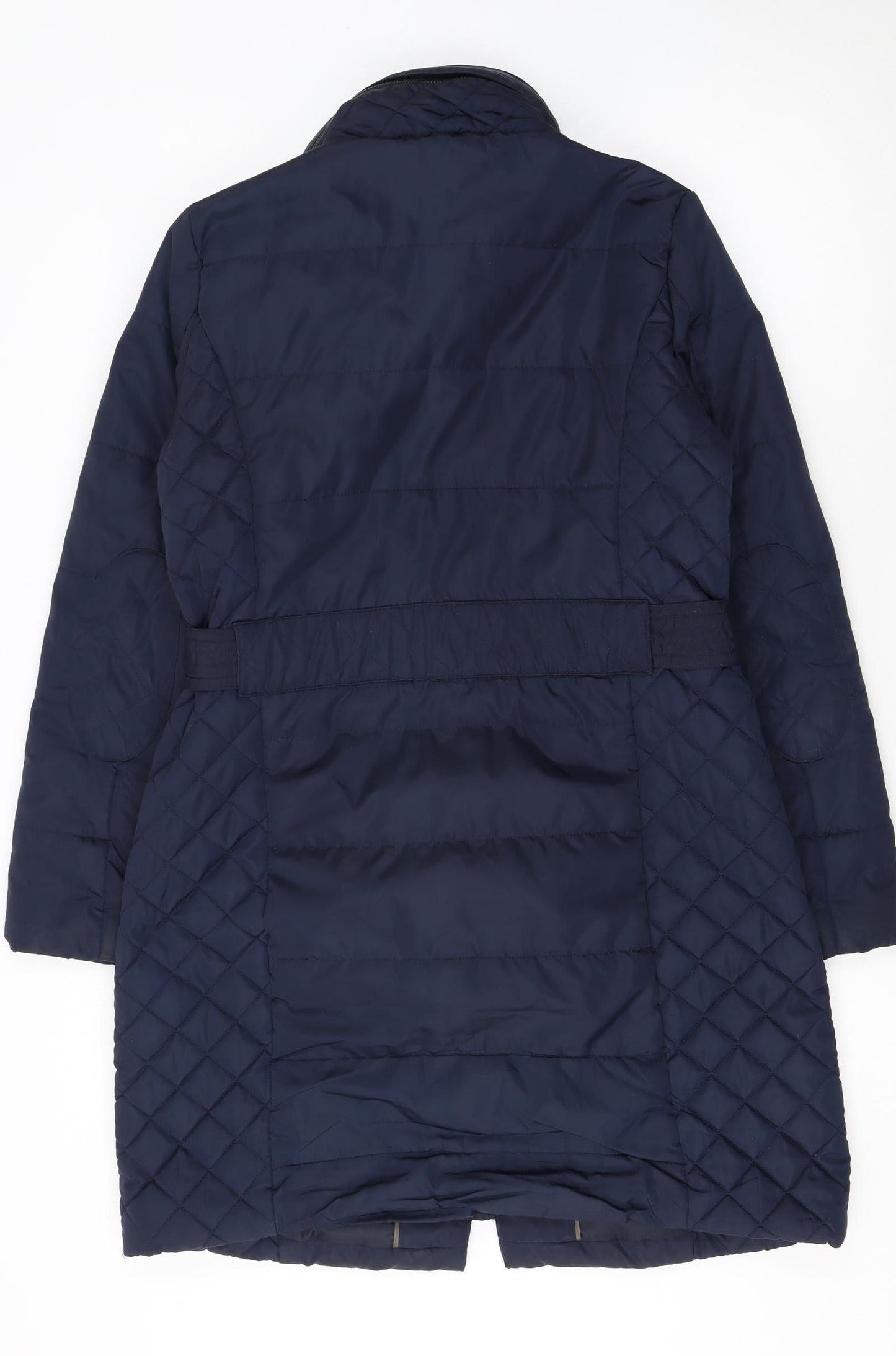 Marks and Spencer Women's Blue Quilted Belted Mid-Length Puffer Coat Size M