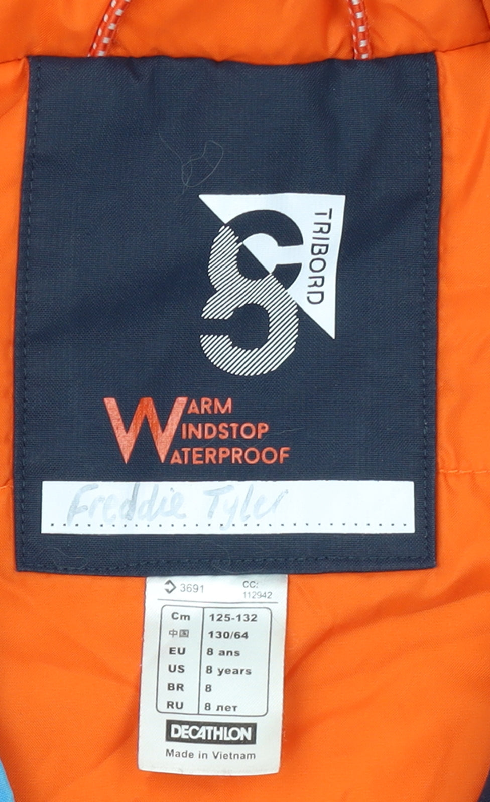 Tribord Boys Blue Waterproof Hooded Sailing Jacket 8 Years