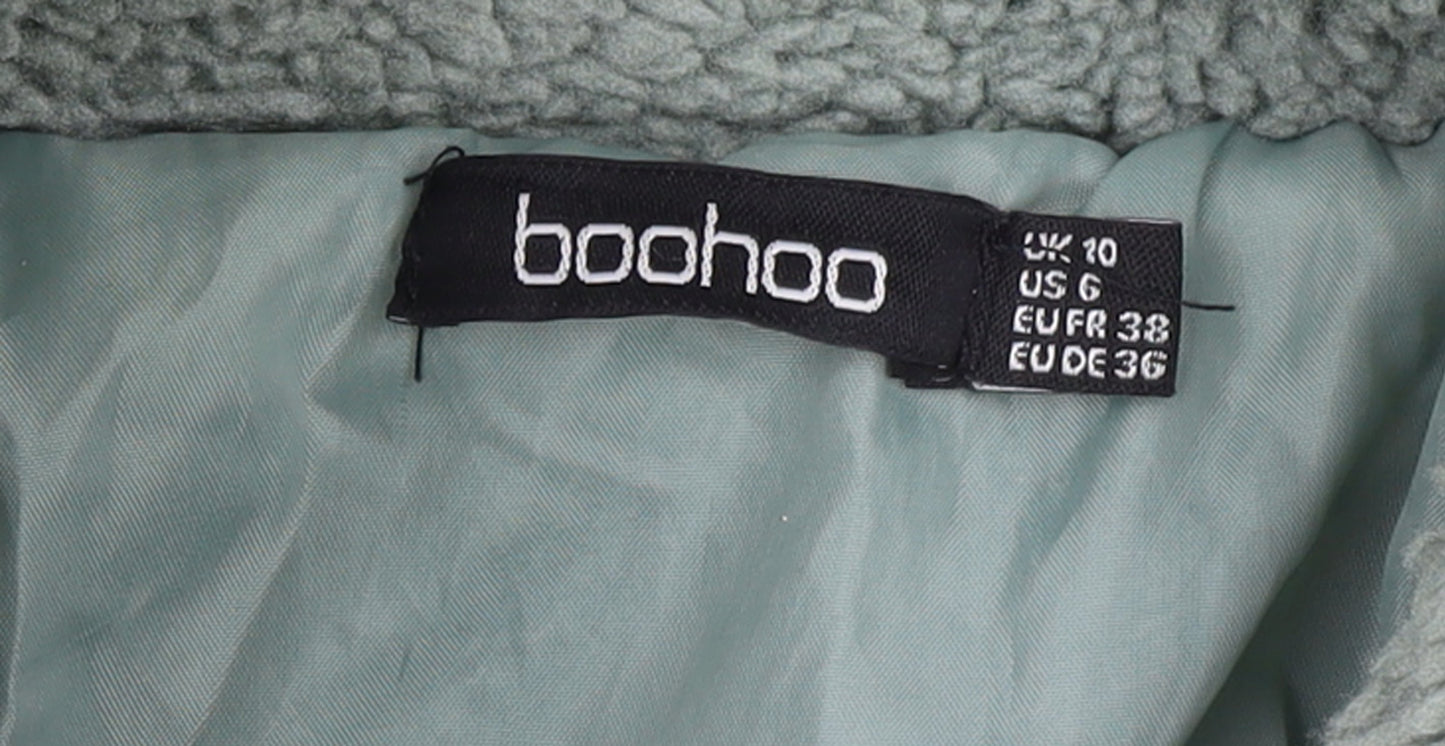 Boohoo Women’s Green Fleece Bomber Jacket Size 10