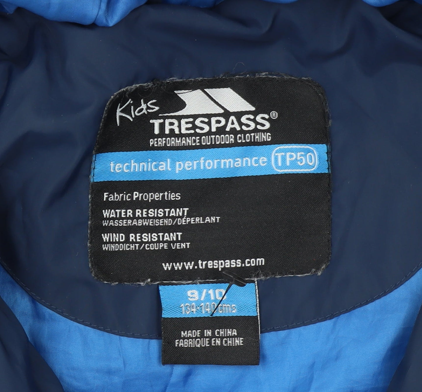 Trespass Boys Blue Hooded Puffer Jacket 9-10 Years Water Resistant