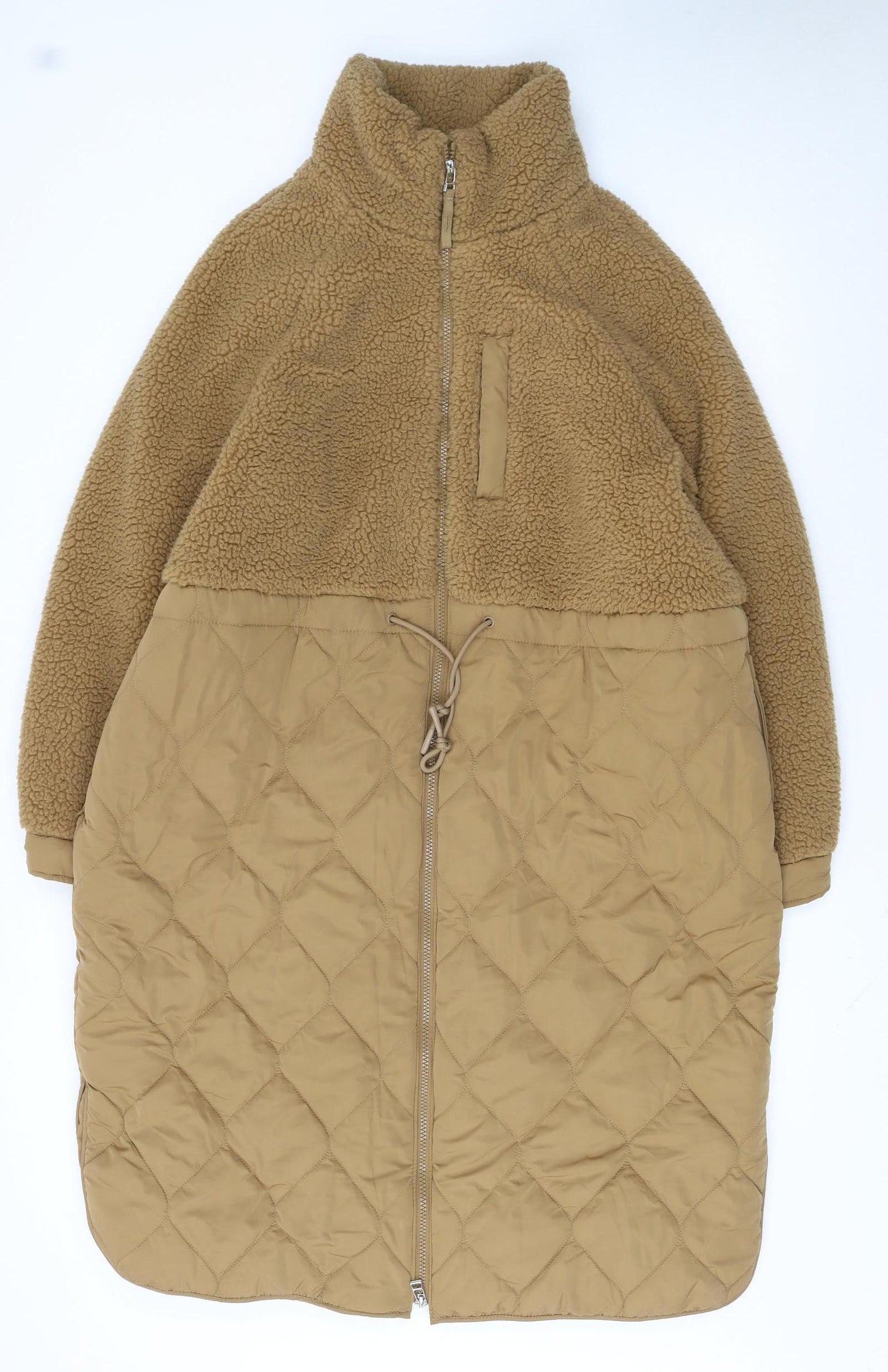 Marks and Spencer Women Brown Long Quilted Fleece Coat Size 14