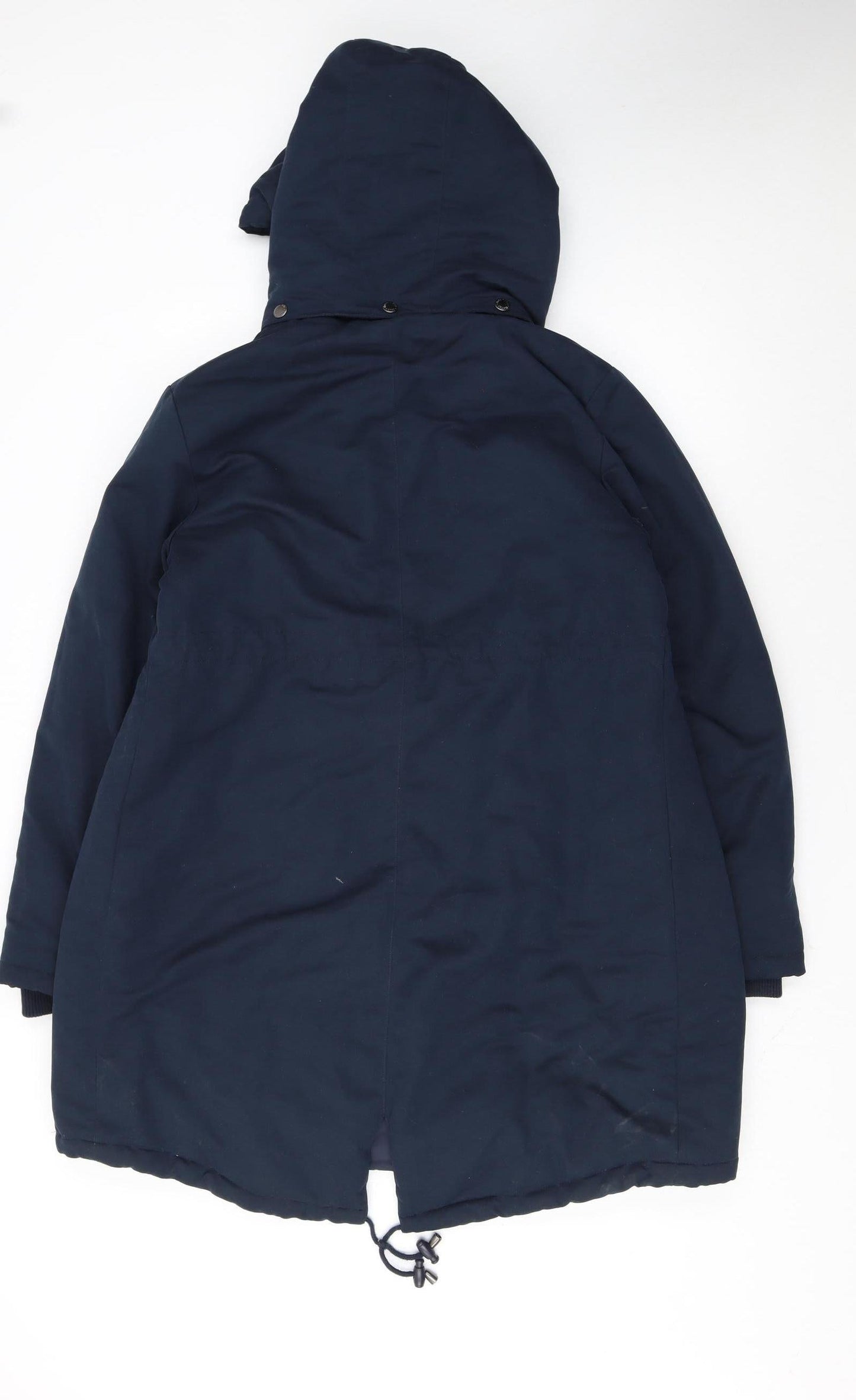 JoJo Maman Bébé Women's Blue Hooded Long Parka Coat Size 12