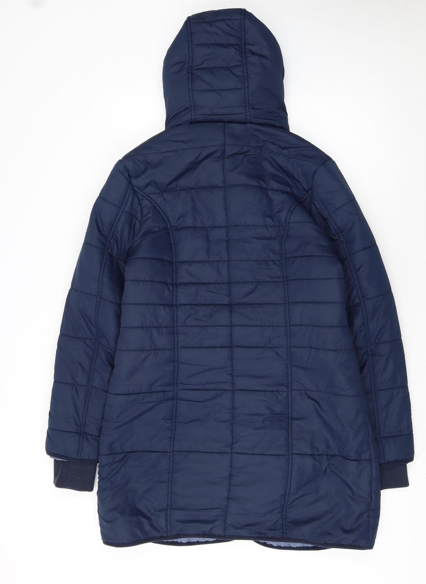 Cotton Traders Women's Blue Size 10 Long Hooded Quilted Puffer Coat