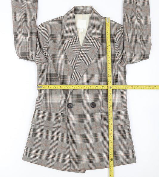 H&M Women's Brown Check Double-Breasted Blazer UK 4P