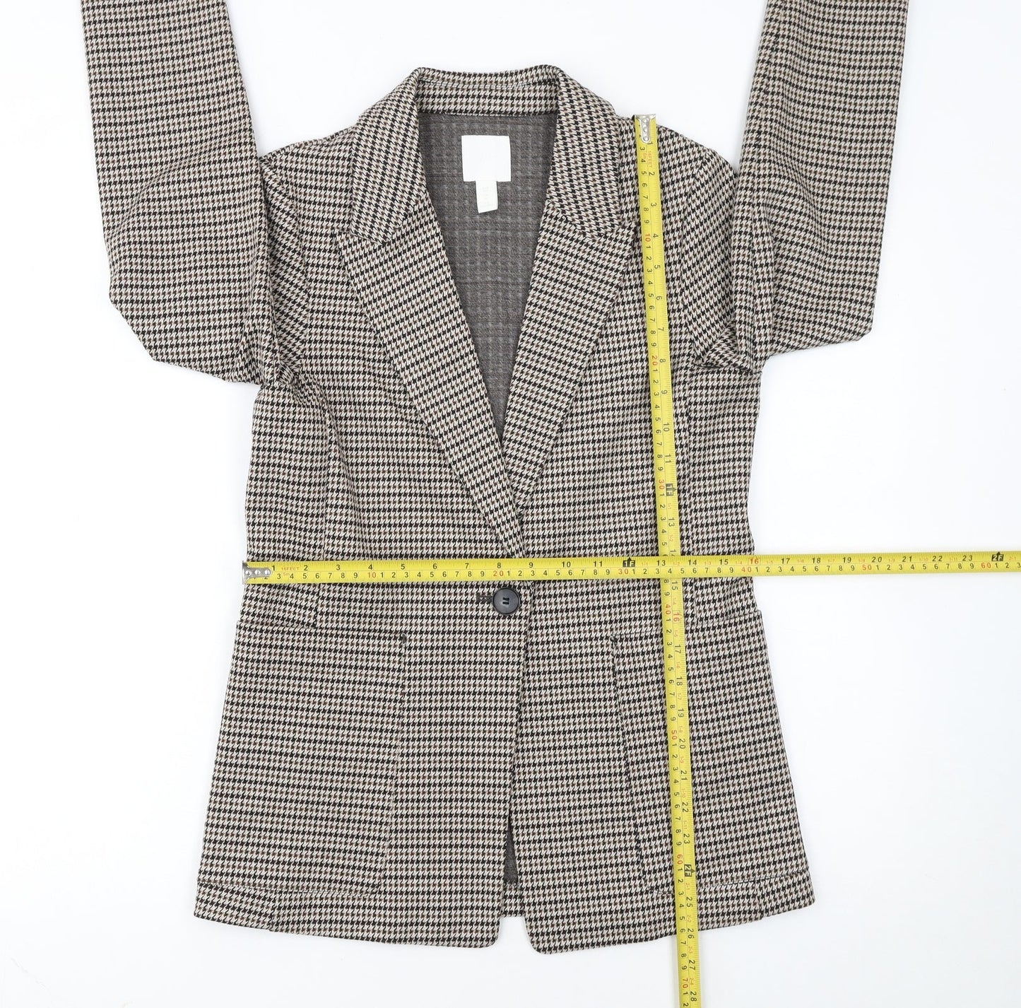 H&M Women’s Brown Houndstooth Petite Blazer Jacket UK 6P Classic Workwear