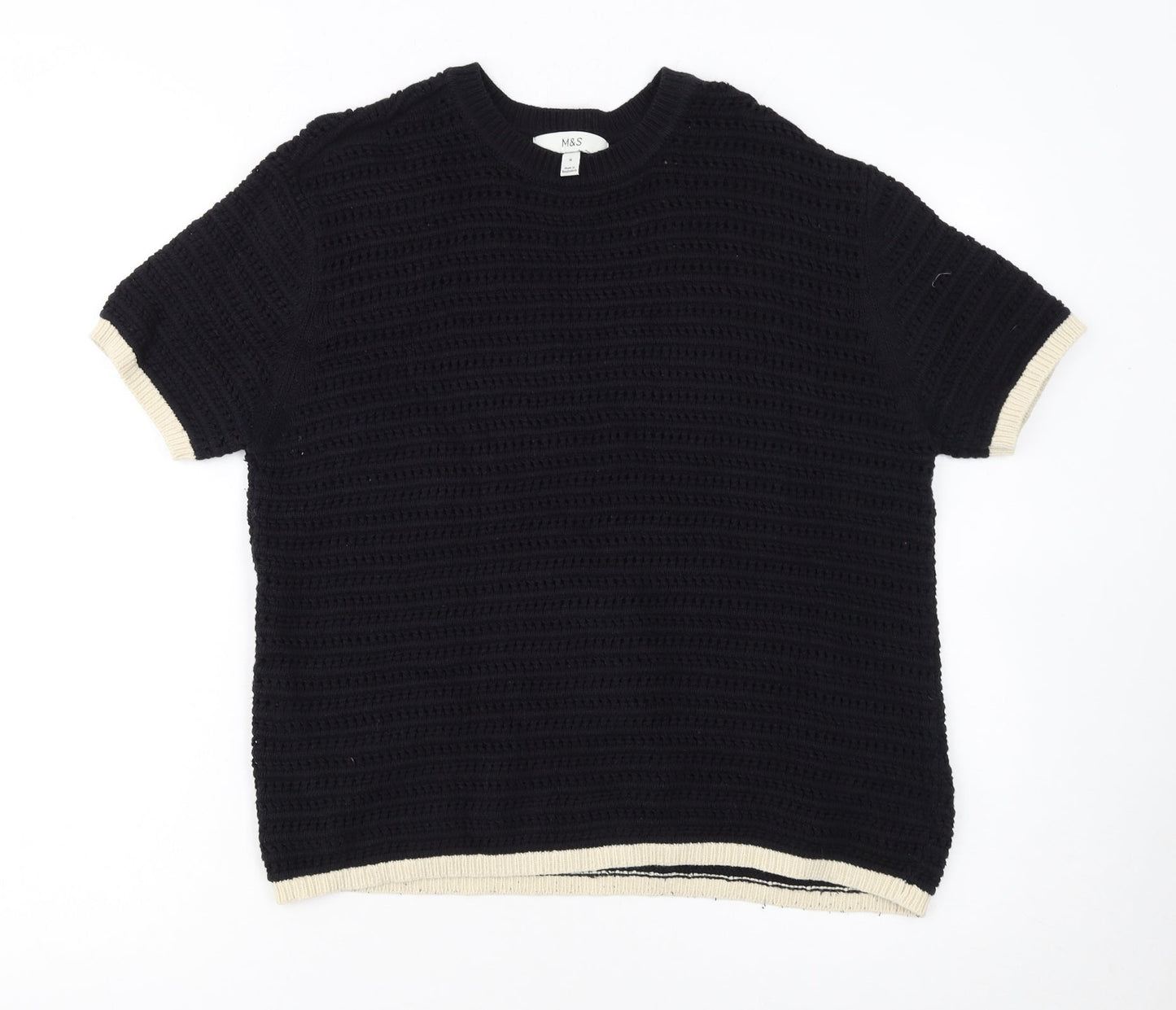 Marks and Spencer Womens Black Open Knit Short Sleeve Jumper M