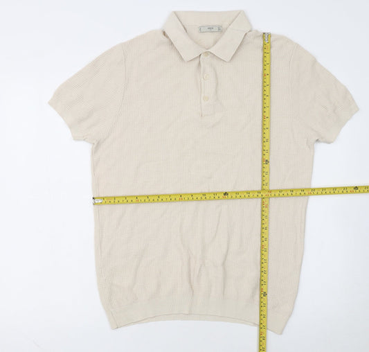 MNG Man Beige Cotton Knit Short Sleeve Polo Shirt XL