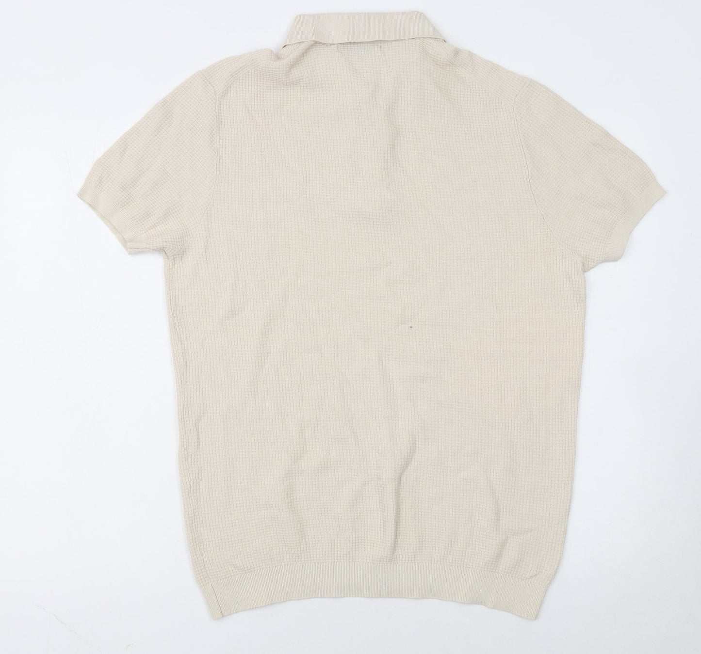MNG Man Beige Cotton Knit Short Sleeve Polo Shirt XL
