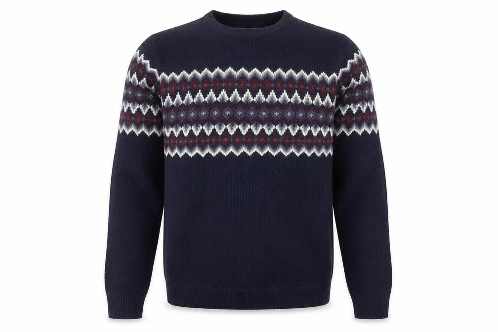 Nordam Men's Blue Fair Isle Knit Crew Neck Jumper Size M