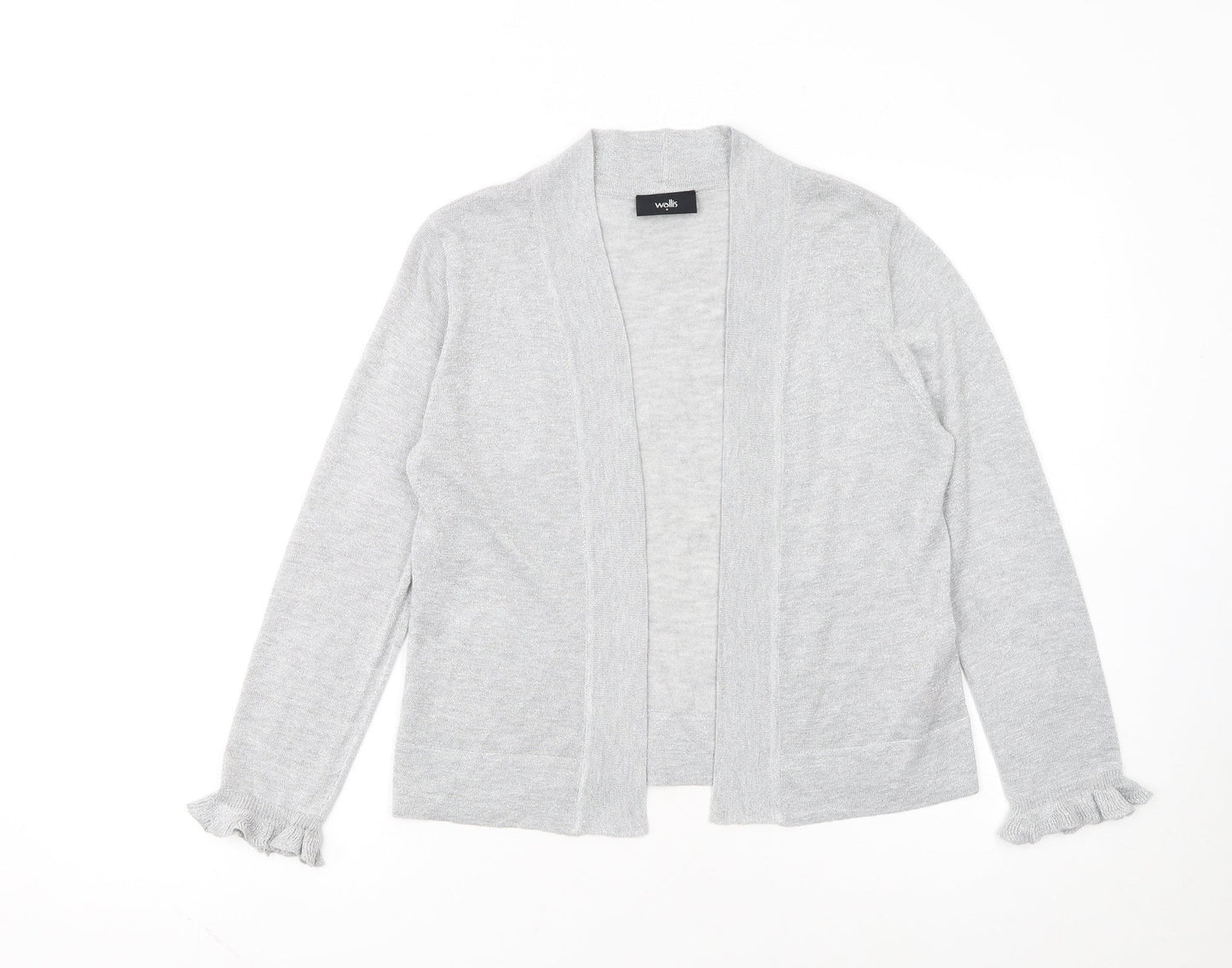 Wallis Women Grey Metallic Knit Long Sleeve Open Cardigan Size S