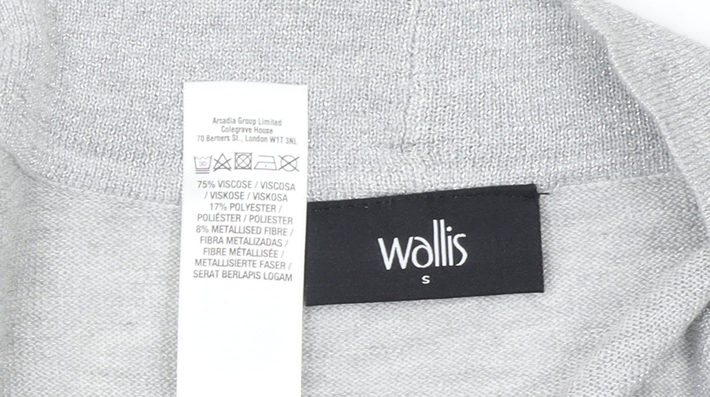 Wallis Women Grey Metallic Knit Long Sleeve Open Cardigan Size S